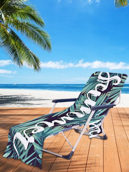 Couvercle de chaise de plage absorbant la serviette de plage molle portable de soleil portable couvercle sable antiadhésif avec motif de plante tropicale poche