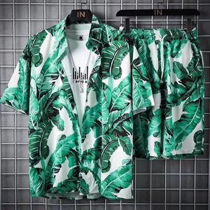 Strandkleding voor mannen 2 -delige set snel droog Hawaiiaans shirt en shorts mode kleding printen casual outfits zomer 240403