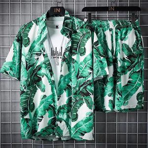 Strandkleding voor mannen 2 -delige set snel droog Hawaiiaans shirt en shorts set heren mode kleding printen casual outfits zomer 240409