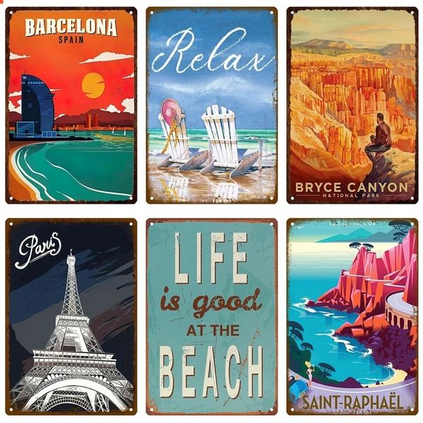 Beach Country Cartel de chapa Country Landscape Poster Plaque Summer Metal Sign Placa de metal Decoración de pared Beach Bar House Home Decor Iron Painting Poster Tamaño 30X20CM w01