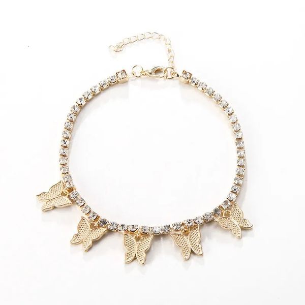 Crystal Crystal Butterfly Foot Chevaute pour les femmes Bohemian Female Bracelet d'été sur les cadeaux de bijoux de jambe 240408