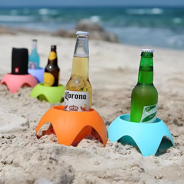 Portavasos de playa Portavasos de plástico Posavasos de arena Camping al aire libre Accesorios de vacaciones en la playa Esenciales para mujeres, adultos, familiares y amigos