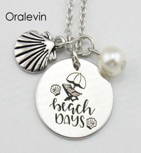 BEACH DAYS Collier pendentif personnalisé gravé à la main inspirant pour femmes, joli cadeau, bijoux 18 pouces 22 mm, 10 pièces par lot92427327714507
