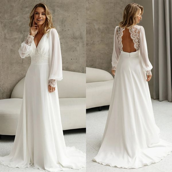 Plage élégante une ligne robes de mariée brillant perle dos nu col en V dentelle applique robe de mariée balayage train robes de novia taille personnalisée