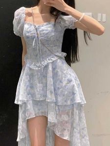 Plage français élégant robe florale Vintage volants imprimé robe mode coréenne 2023 été décontracté à manches courtes robe de soirée femme