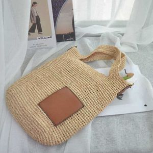 Strandhandtassen Straw geweven tas Raffite bakken handgeweven messenger tas leer bruin eenvoudige veelzijdige tas tassen 230116