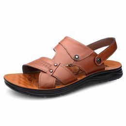 Sandalias de cuero hechas a mano de playa zapatos casuales de moda para hombres zapatillas de verano caminata masculina viajar al aire libre sandalia