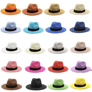 Chapeau de plage Plain Bowknot Chapeaux de paille Couleur pure Crème solaire Cap Summer Sunhat Voyage Caps extérieurs ZZA12543