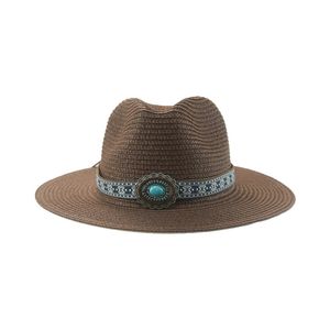 Chapeau de plage chapeau de paille chapeaux pour femmes Western Cowboy bande ceinture Vintage luxe été femmes chapeau Panama solide