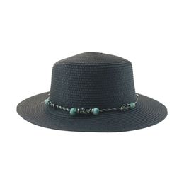 Strandhoed Zomer Women's Hats For Women Straw Chain Band Casual Flat Top Khaki Black White Sun Hat Nieuw