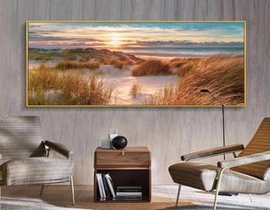 Pintura de lienzo de paisaje de playa Decoraciones de puentes de madera Imágenes de arte de pared para sala de estar decoración del hogar estampados al atardecer 73067722