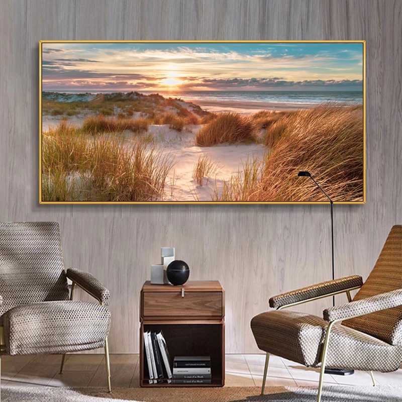 Plage paysage toile peinture décorations d'intérieur pont en bois mur Art photos pour salon décor à la maison mer coucher de soleil imprime