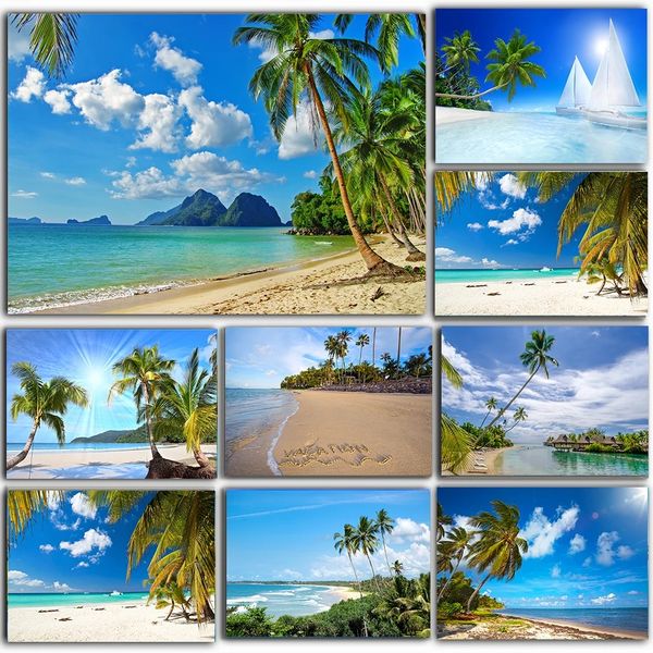Pinturas de lienzo para paisajes de playa Coco Nuez Fotos de árboles de palmeras tropicales Póster de arte de pared Naturaleza para decoración del hogar sin marco