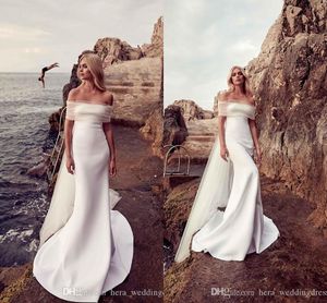 Robes de mariée sirène de plage hors épaule tulle dos nu balayage train pas cher simple robe de mariée bohème robes de mariée vestidos de novia