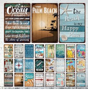 Strand metalen tinnen bord Vintage Ocean Art Painting Metal Posters Classic Surf Plaque Plates Bar Garage Home Decor Plaat 30x20cm W03