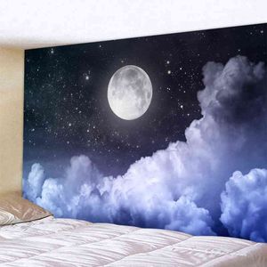 Playa Luna Noche Cielo Paisaje Alfombra de pared Bohemia Decoración Foto Habitación Alfombras Dormitorio Decoración Estética J220804