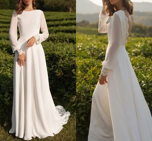Plage dos ouvert Robe de mariée 2023 a-ligne manches longues dentelle Appliques en mousseline de soie robes de mariée femmes été Sexy Robe de Mariage