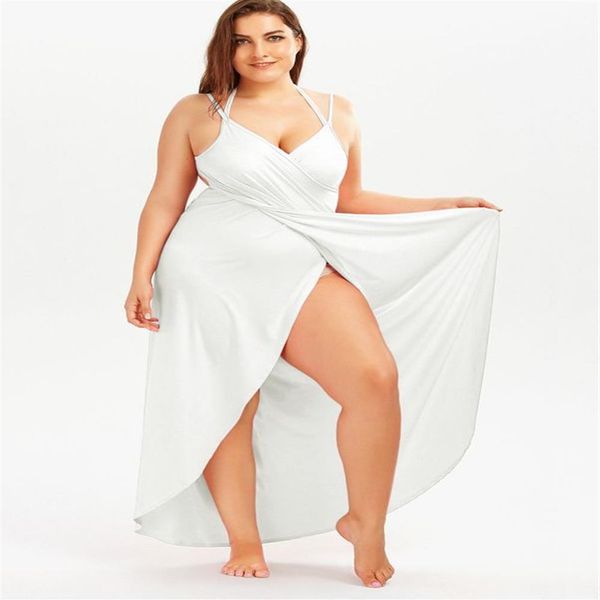 Robe de plage grande taille pour femmes, bretelles, couleur unie, longue, sans manches, dos nu, vacances d'été, grande taille, vêtements d'habillage205N