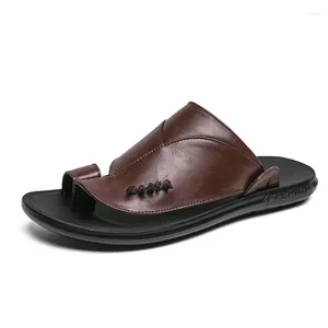 Sandales de plage hommes Dermis chaussures été sur bout grande taille en cuir véritable tongs hommes D ermi chaussure Plu flop