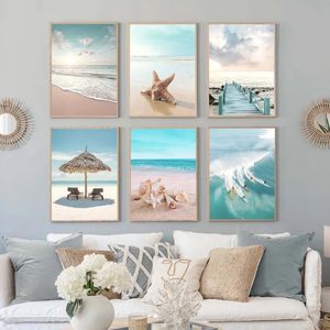 Paysage de mer de plage Peinture Bridge Turtle Turtle Seagull Affiches et imprimés Mur Art Mur Fresh Natural Bedroom Home Decor No Frame Wo6