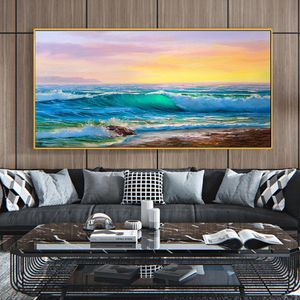 Strand zeegezichtwand kunst posters abstract olieverfschilderij canvas print zonsopgang canvas kunstfoto's voor woonkamer muurdecoratie