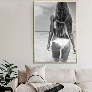 Strand sexy vrouw body bikini poster canvas schilderen schilderen moderne sensuele muur kunst foto voor woonkamer slaapkamer zwem thuisdecoratie