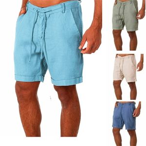 Strand shorts heren zomer linnen casual single broek pure kleur veter-up sneldrogende korte broek basketbal shorts x0705
