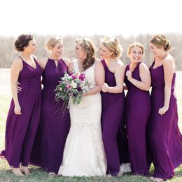 Strand spaghetti paarse riemen vloeren lengte lange bruidsmeisjes jurken bruiloft gastenjurken formele bruidsmeisje