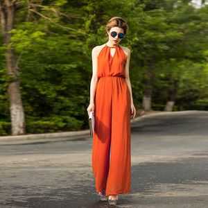 Strandstijl jumpsuit voor vrouwen zomer chiffon bohemian elegante oranje volledige lengte feest rode rompers plus mize 3xl 4xl 210625