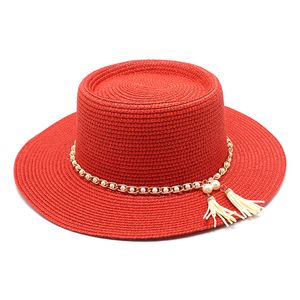 Strandzonhoed met parelketen Women schaduw hoeden vrouw zomer straw cap meisje brede riem hoed dameskappen vrouwelijke sunhat dames buiten mode -accessoires