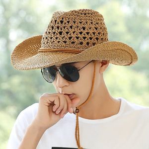 Chapeau de protection solaire de plage pour hommes Western Cowboy Shade hat Homme Printemps Été Jazz Top Cap Mens Straw Wide Brim Hats Male Fashion Caps Outdoor Sunhat Sunhats