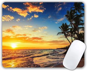 Tapis de souris de bureau Design personnalisé plage coucher de soleil pour bureau lavable Lycra tissu PC ordinateur portable tapis de souris base en caoutchouc antidérapant