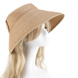 Strand Sunshade Hat Vizier Strawhat Brede Bravel Mold Sunscreen Cap Hollow Hats Volwassenen Effen Kleur Q174