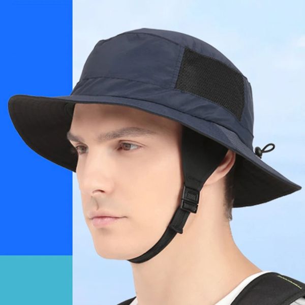 Casquette de surf de plage en maille respirante, chapeau de soleil UPF50, ceinture de pêche en plein air d'été, menton réglable, chapeau de seau pour sports aquatiques unisexe 231228