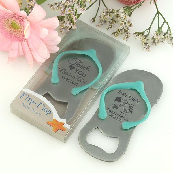 Beach Themed Wedding Party Favoris Bomboniere Gardenake Personnalisé Medical Favoris Flip Thong Flop Bottch Openier dans une boîte-cadeau