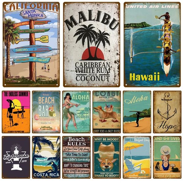 Plage Tin Sign Plaque Plaque En Métal Vintage Summer Metal Wall Sign Beach Decor Pour Beach Bar Beach House Bord De Mer Plaque Décorative 20x30cm Woo