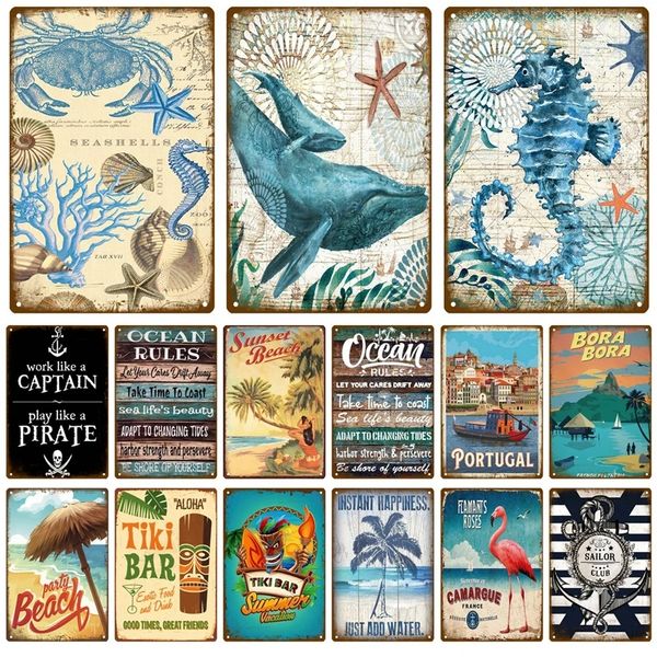 Cartel de chapa de playa, placa de Metal, cartel de verano, placa de Metal, decoración de pared para Bar de playa, casa, Club de Surf, cartel decorativo de pintura de hierro, 30X20cm W03