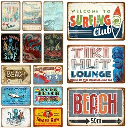 Panneau de plage en étain, peinture métallique pour salon, cabane Tiki, décor mural pour Bar de plage, maison de plage, Club de surf, décoratif 20cm x 30cm Woo