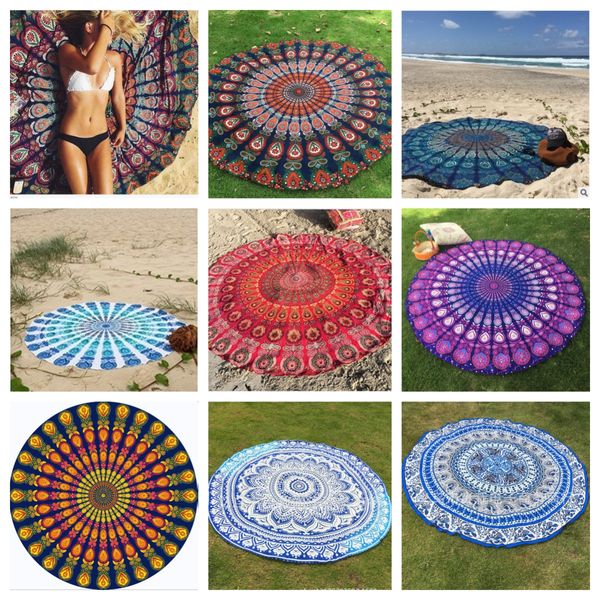 Serviette de plage, châle à vent national, châle rond exotique, écharpe en mousseline de soie imprimée, tapis de yoga, tapis de pique-nique d'été, vente en gros CCJ2066