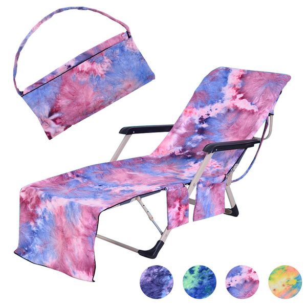 Serviettes de plage Portable plage piscine soleil chaise longue couverture serviette de bain sac 2 poches Patio Chaise longue Chaise couvre serviette d'extérieur