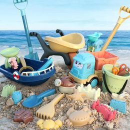 Juguetes de playa Caja de arena Cubo de silicona y arenero de arena Juego de verano al aire libre Carro de juego Pala para niños 240325