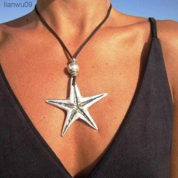 Vacances de plage Starfish Silver Color Colliers de pendentif métal