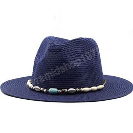 Plage vacances Panama Jazz chapeau été crème solaire tissé à la main paille chapeau de soleil hommes femmes élégantes décontracté parasol Gangster casquette