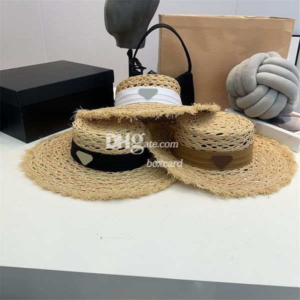 Chapeaux de paille de vacances de plage avec ruban, chapeaux seau à dôme pliable, Triangle à large bord, casquettes pour femmes