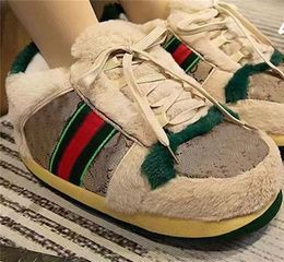 Pantoufles d'extérieur et d'hiver chaudes pour femmes, baskets unisexes mignonnes pour la maison, chaussures de sol en coton pour hommes et femmes, pantoufles en peluche