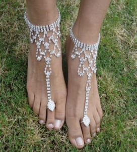 Bracelets de cheville de mariée de mariage de plage ton argent strass sandales pieds nus Bracelets chaînes de pied Bracelets chaînes bijoux pour femmes2337942