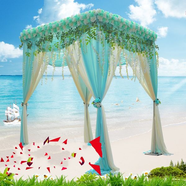 Décoration de mariage de plage 10FTX10FTX10FT auvent carré/Chuppah/tonnelle ensemble cadre de tuyau réglable avec toile de fond drapé couverture bébé douche événement scène décor de fond