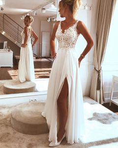 Robe de mariée de plage en dentelle, haut fendu sur le côté, style Boho, avec des Appliques Sexy, sur mesure