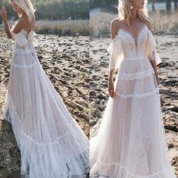 Robes de mariée de plage robes de mariée pour les femmes 2021 Hippie Maxi dentelle bohème Crochet Boho hors épaule grande taille240D