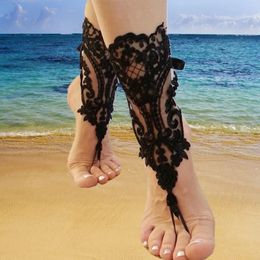 Strand bruiloft wit zwart ivoor kanten bruiloft op blote voeten sandalen naaktschoenen voet sieraden Victorian Bridal Anklet Beach Accessories 240511